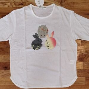 Japanese White T-Shirt with Colorful Bunny Design